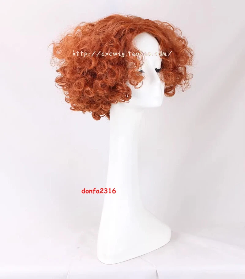 Mad Hatter Orange Red Short Curly Hair Fluffy Mid-split Stage Cosplay Wig Prop - Image 2 of 4