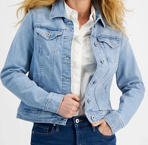 STYLE & CO denim Jacket Trucker Boyfriend Classic blue outerwear LOGO button up