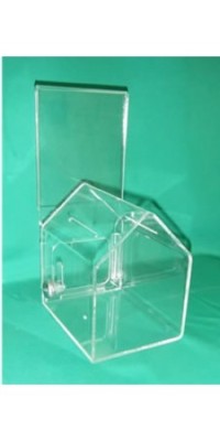ACRYLIC ''DOG-HOUSE'' SHAPED DONATION BOX WITH A CAM LOCK, SET OF 12 Item ''DJ-200''