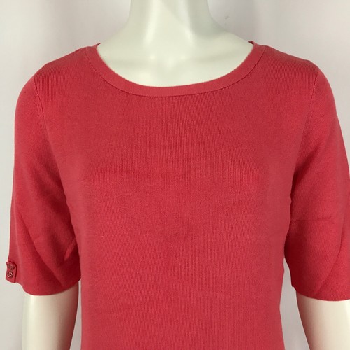 W.Lane Sweater Coral Pink Size M 12 14 Short Sleeve Knit Cotton Blend Button Tab - Picture 2 of 14