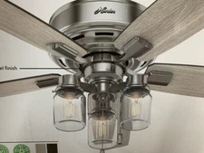 Hunter Lincoln 25'' Brushed Nickel LED Downrod, Flush Mount Ceiling Fan w/Lights