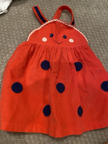 Vestido Delantal Mini Boden Ladybug Apliques 12-18 meses Rojo Claro Pana ¡¡RARO!!!