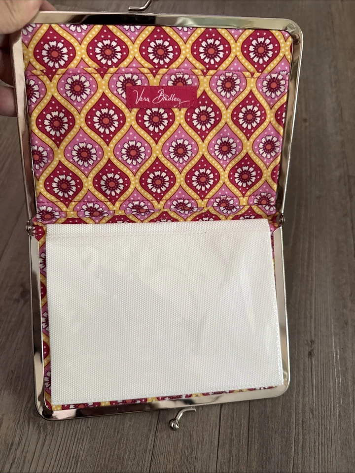 "Álbum de fotos acolchado VERA BRADLEY cachemir rosa naranja amarillo beso bloqueo a presión 7X5""" Foto 4 de 4