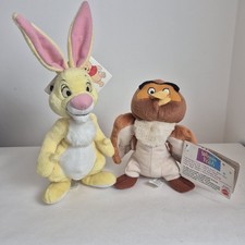 Mattel Vintage Winnie The Pooh Rabbit & Owl Soft Toys Beanie Plush Bundle Disney