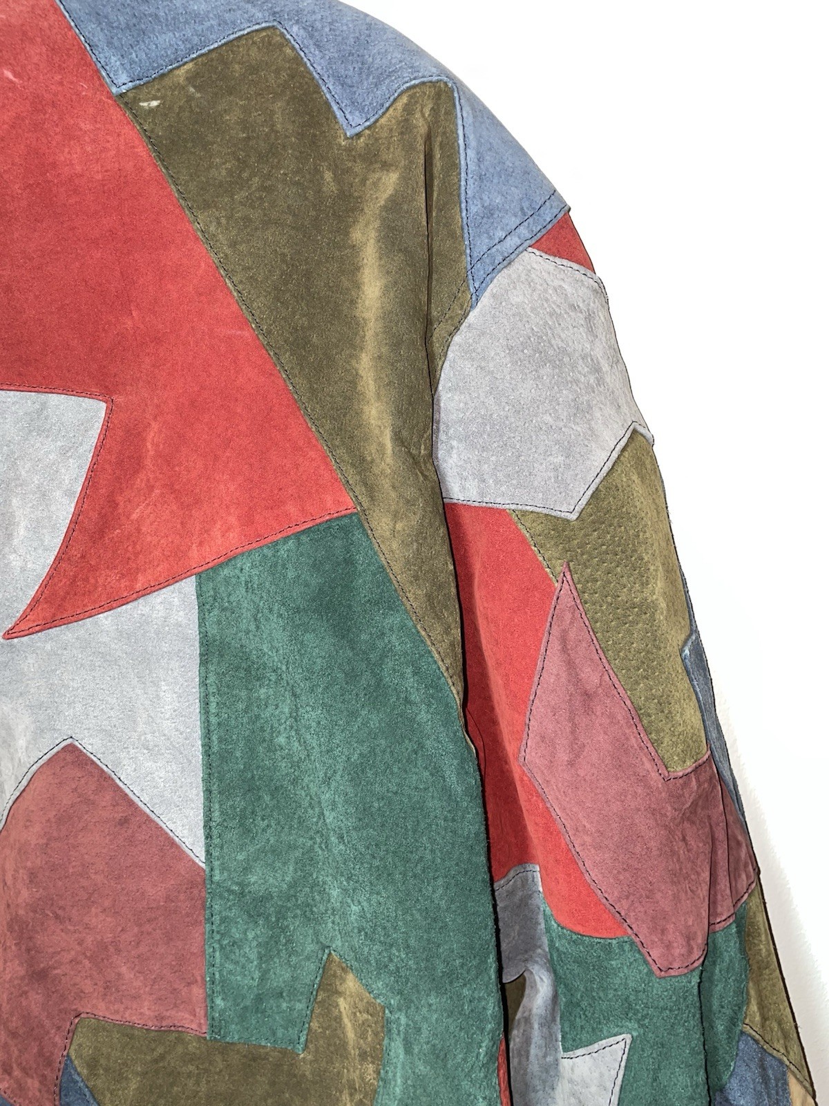 Pelle multicolored suede patchwork bomber jacket … - image 13