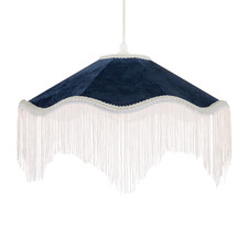 Ornate Victorian Shape Pendant Light Shade in Midnight Blue Velvet by Happy H...