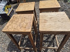 Laboratory Industrial Wooden Stools X 4 All In Original Condition.