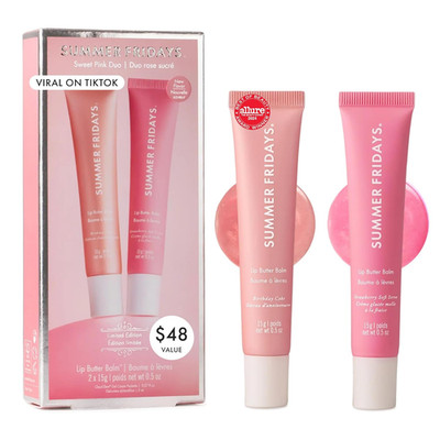 Lip Butter Balm Sweet Pink Duo - Conditioning Tinted Lip Balm + Overnight Mask f