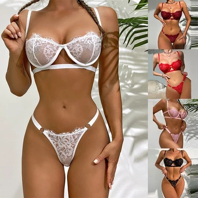 Womens Sexy Lingerie Lace Bra Thong G-string Set Ladies Underwear Nightwear Bras