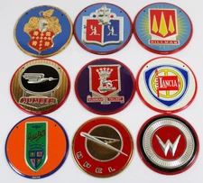 Wheaties Cereal Metal Car Auto Emblem Badges 1950's Set of 9 Very Good Condition