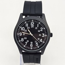 Men's Military Field Watch 42MM Black Case Black Dial Black Plastic Band Straps
