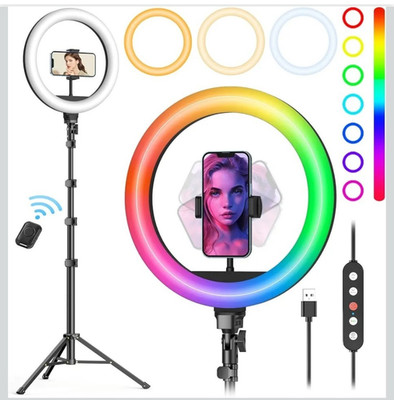 RGB LED Ring Light w/ Tripod Stand Phone Holder USB Powered Remote, Dimmable