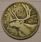 1942 Canada 25 Cents 80% Silver Quarter George VI Caribou Coin