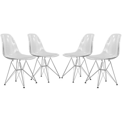 LeisureMod Cresco Modern Eiffel Base Dining Side Chair in Clear Set of 4