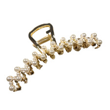 Alligator Clip Barrette Gold Tone Faux Pearl Large Classic
