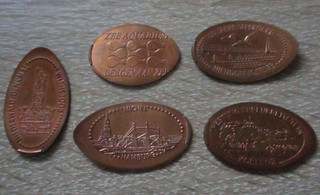 Elongated Coins fünf Stück