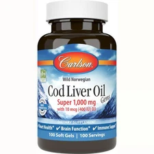 Carlson Wild Norwegian Cod Liver Oil Gems 1,000 mg 100 Sgels