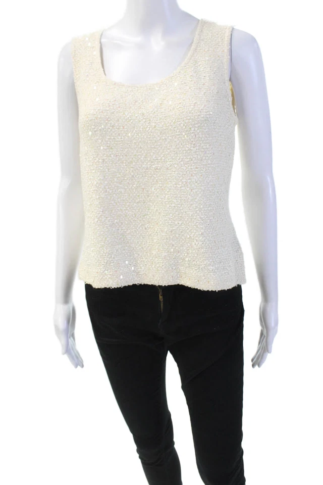 Cárdigan sin mangas St. John Evening By Marie gris para mujer 2 piezas lentejuelas beige talla 4 Foto 4 de 4