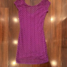 Free People Purple Crochet Sheath Dress Short Cap Sleeve Scoop Neck Size S