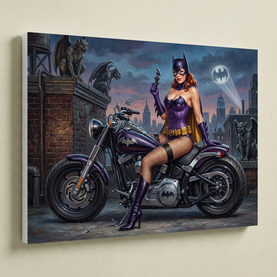 Batgirl Batcycle DC Comics Retro Style Sexy Pin-Up Wall Fan Art UV Canvas Print