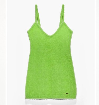 Savage X Fenty Fluff It Up Slip Lime Green Fuzzy Mini Dress XS