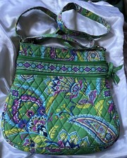 Vera Bradley Purse Emerald Paisley Green Triple Zip Hipster Crossbody Bag Large