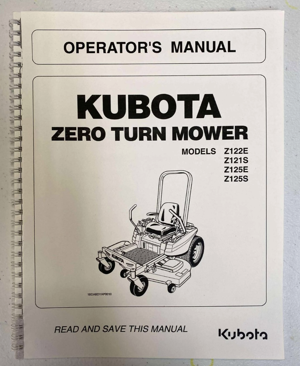 Zero-Turn Mower Operator Manual Kubota Z122E Z121S Z125E Z125S | eBay