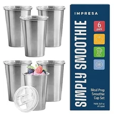 6 Pack Stainless Steel Meal Prep Cups with Lids - 16.9oz