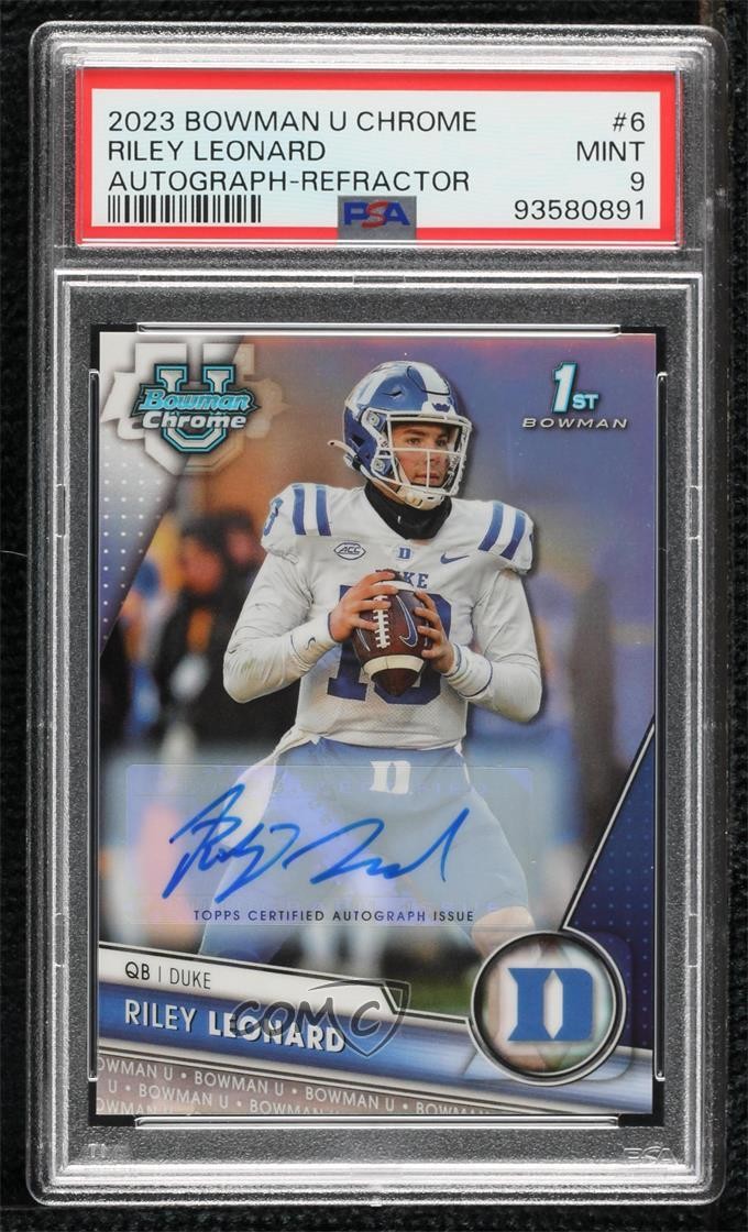 2023 Bowman U Chrome Prospect Refractor /499 Riley Leonard #6 PSA 9 MINT Auto