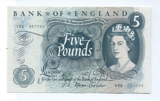 1967 BANK OF ENGLAND £5 BANKNOTE FFORDE L13
