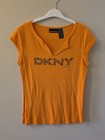 DKNY Orange Womens Shirt Top Size Medium M 100% Cotton Short Sleeve EUC