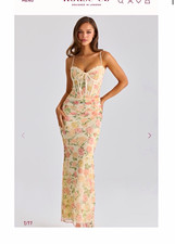 HOUSE OF CB Calista Peach Floral Mesh Corset Lace-Up Back Maxi Dress S