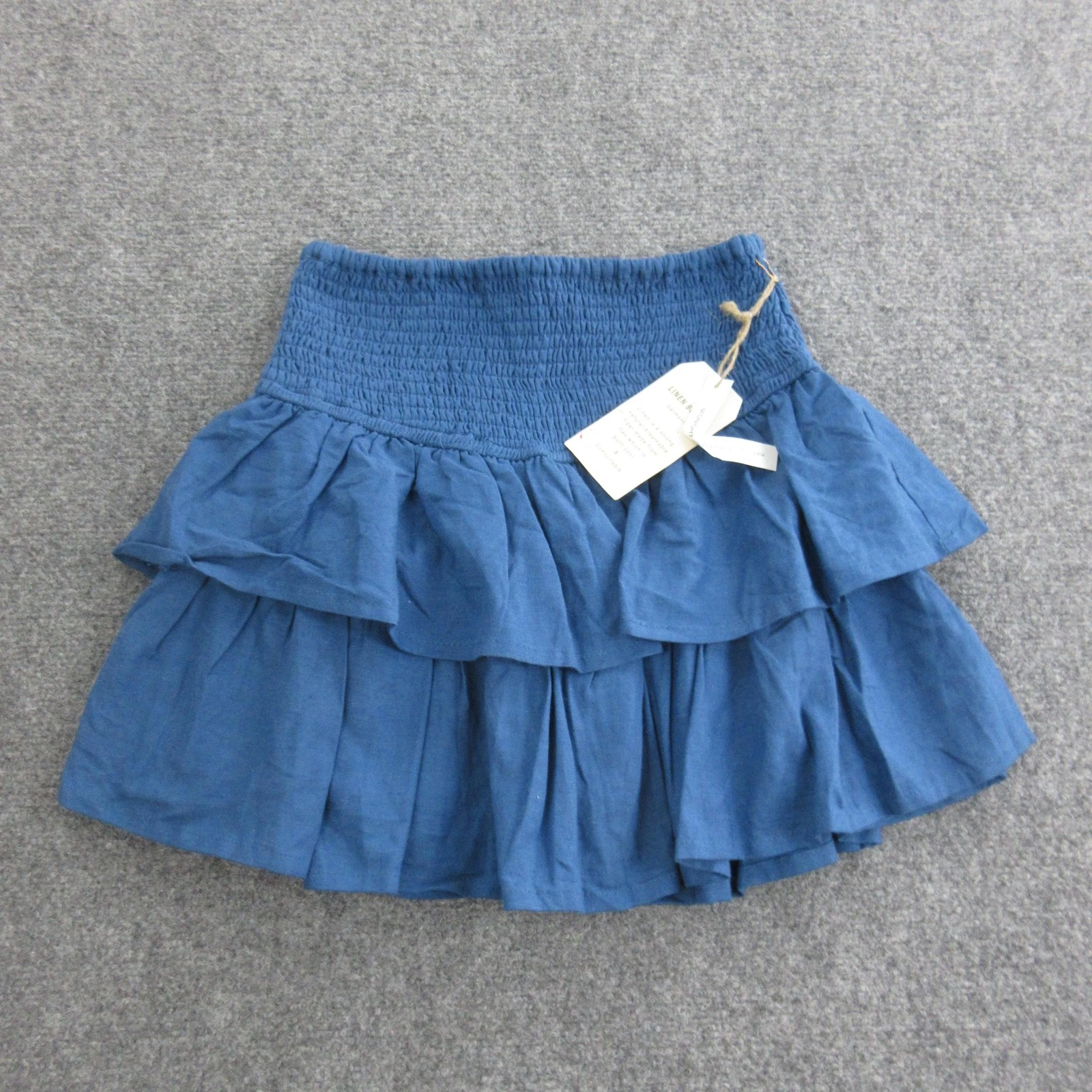 Midnight Sky Skirt Womens Small Blue Linen Blend Ruffle Tiered Boho Mini