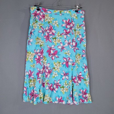 SAGHARBOR PETITE Skirt Women's Blue Pink Floral 12P Rayon A-Line Midi