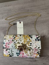 Ted Baker Paris  s Floral Clutch Shoulder Bag Faux Leather Gold Chain Crossbody