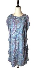 Lauren Ralph Lauren Dress 8 Petite Blue Purple Paisley Ruffle Detail Mini Preppy