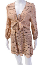 Faithfull The Brand Womens Mini Dress Beige Polka Dot Rayon Long Sleeve Size M