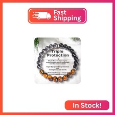 Triple Protection Healing Crystal Beaded Bracelet Stocking Stuffers   Tiger Eye,