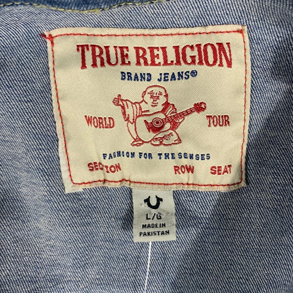 Chaqueta True Religion Mujer Grande Azul Jean Denim Camionero Recortada Motociclista Bolsillos Foto 2 de 4