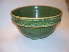 McCoy Mixing Bowl Windowpane Leaf Band Green Stoneware 9"