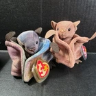 Ty Beanie Babies Batty the Bat Plush Set Brown and Tie Dye Vintage 1996 1997