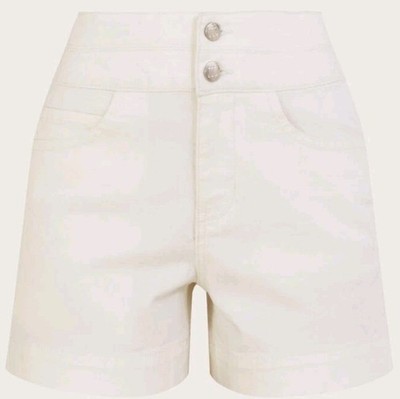 Monsoon Angelika Eco Denim Doppelknopf Shorts Ecru Natur UK 24 neu mit Etikett weiß