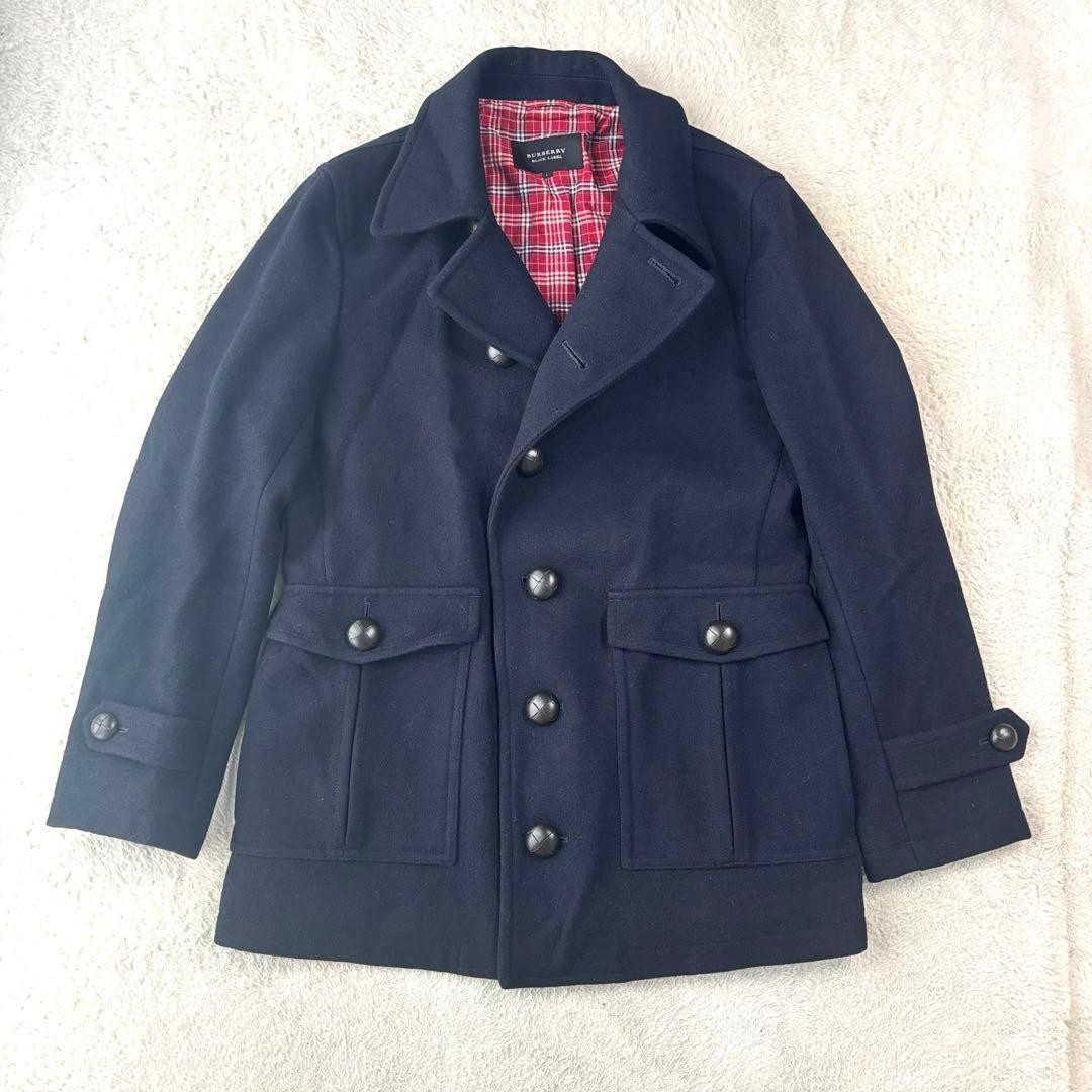 BURBERRY BLACK LABEL Peacoat Size L Navy Check From Japan thumbnail 17