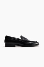 Bershka Damen Loafer Größe 40 Schwarz Leder Penny Loafer Slipper Neu