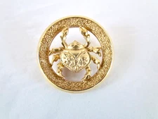 Vintage Crown Trifari Brooch CANCER Zodia June 21-July 22 Crab Gold Tone