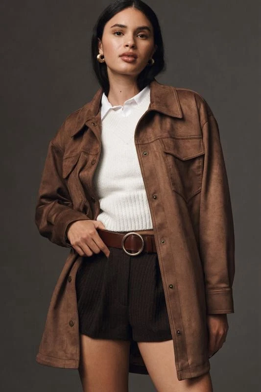 Chaqueta Anthropologie The Tillie Relajada de Gamuza Sintética de Pilcro Talla S Precio de venta sugerido por el fabricante 158,00 USD