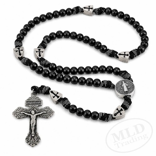 Heiliger Benedikt Paracord Rosenkranz Halskette Holzperlen Kruzifix Kreuz 22 Zoll - Bild 4 von 13