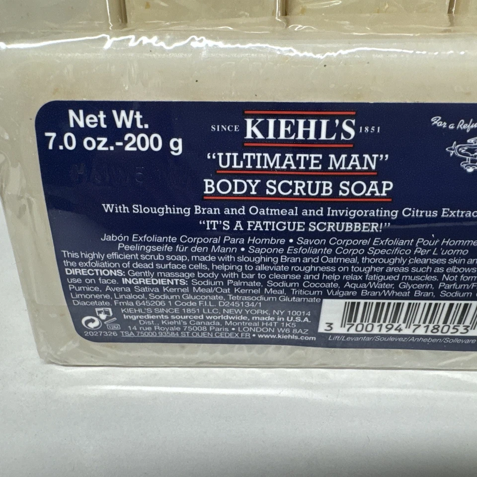 5 Kiehl's Ultimate Man Bar Body Scrub Soap 7 Oz 200 g Each Full Size NEW - Image 2 of 2