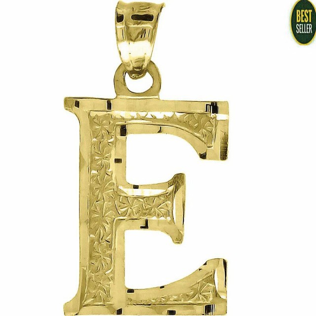 Solid 10KT Yellow Gold Fashion Initial Alphabet E Pendant Charm Gifts