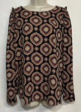 LOFT Medium Blouse Black Red Yellow Long Sleeve Back Cut Out Top